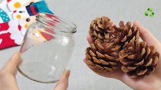 I make MANY and SELL them all! Genius Recycle Idea with Glass bottle and pine cone - Amazing trick