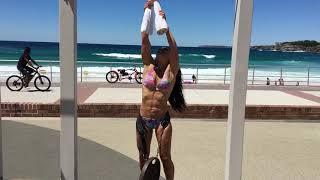 Strong MUSCLE girl cranks 20Kg weighted pull ups in a beach towel️ @Mariah.Stock