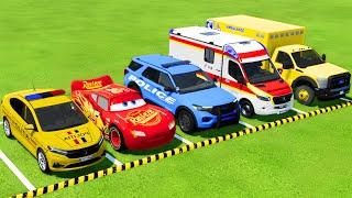 TRANSPORTING ALL POLICE CARS & AMBULANCE EMERGENCY VEHICLES WITH MAN TRUCKS ! Farming Simulator 22