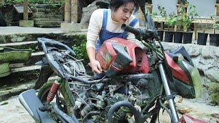 天才女孩修复报废摩托车，长满青苔的车体，彻底翻新！Genius girl restores scrapped motorcycle丨林果儿