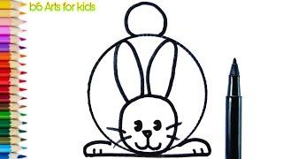 How to Draw Rabbit Easy from Circle | b6 Arts for kids