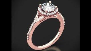 Ritani 1RZ3766 Bella Vita French Set Halo Diamond V Band Engagement Ring in Rose Gold