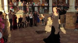 Flamenco dance group in Plaza de España Sevilla, September 2019