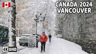  【4K】️️️ HEAVY SNOWFALL in Canada!!! Downtown Vancouver BC, Canada. January 2024.