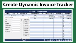 Create User Form Data Entry Invoice | Invoice Record Keeping | Dynamic Invoice Tracker in Excel