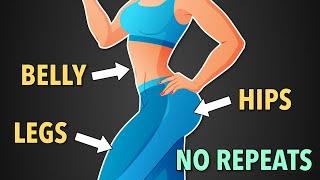 Workout for Belly, Legs, and Hips at Home (No Repeats)