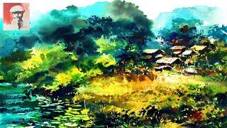 How To Draw Mountain Landscape Painting In Watercolor Demo by Shahanoor Mamun | Wet on Dry Technique