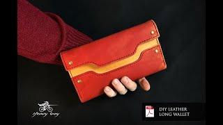 How to make a leather long wallet with zipper + PDF Pattern | beginner leatherwork