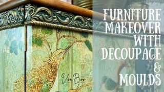 Gorgeous Vintage Cabinet Makeover with @MINTbyMichelle decoupage paper & Flexiwood (Au) moulds