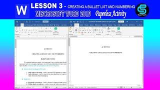 Creating bullet and numbered list in MS word 2019   Activity 3