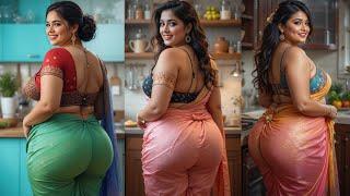 Graceful Elegance Indian Plus-Size Beauty Rocks a Stylish Saree in the Kitchen | Indian Beauty