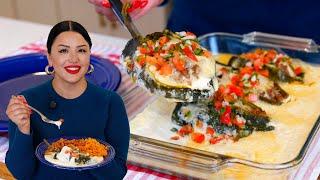 EASY CHILE RELLENO casserole, My Mexican TWIST on Baked Ground Beef Stuffed Peppers! ( No Frying )