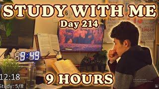 LIVE 9 HOUR | Day 214 | study with me Pomodoro | No music, Rain/Thunderstorm sounds