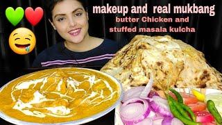 Real Mukbang:Eating Masala Kulcha & Butter Chicken,Big Bites,ASMR,Mukbang,Eating Show,Messy Eating