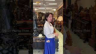 Tượng Tam Đa Phúc Lộc Thọ điêu khắc thủ công trên nền gỗ Mun Lào sắc nét và thần thái