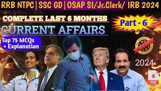 LAST 6 MONTHS CURRENT AFFAIRS 2024 | IMPORTANT CURRENT AFFAIRS :RRB NTPC/SSC GD/ IRB/Clerk/RPF 204