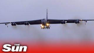 HUGE US Air Force B-52 Bomber lands in UK amid Russia tensions