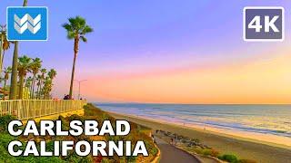 [4K] Sunset at Carlsbad Beach in San Diego County, California USA - Walking Tour & Travel Guide 