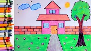 How to draw house/ Easy house drawing/ Scenery drawing step by step #scenerydrawing