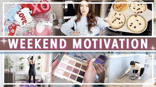 WEEKEND MOTIVATION | cook & clean with me, Valentine's Day decor haul, fitness & self-care routine