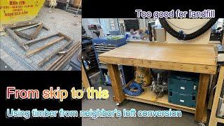 Making a simple work bench with 90 years old reclaimed wood from neighbors skip by Benson Chik