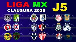 FECHAS, HORARIOS Y CANALES PARA LA JORNADA 5 DE LA LIGA MX CLAUSURA 2025