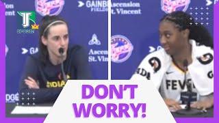 Aliyah Boston INTERRUPTS Caitlin Clark to DEFEND her from a REPORTER who asks about TURNOVERS