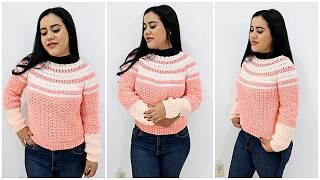 ¡No Creerás lo Fácil que es Tejer Este Suéter a Crochet!  Canesú Redondo Increíble  Parte 1"