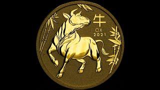 Золотая монета 1oz Год Быка 100 долларов 2021 Австралия