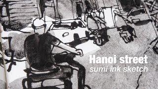 Hanoi Street Sumi Sketch