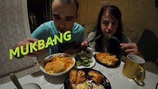 МУКБАНГ С ЛЮБИМОЙ  - МАКАРОНЫ / ТЕФТЕЛИ КУРИНЫЕ / ПИРОГИ СЛАДКИЕ ОБЖОР / EATING MUKBANG ASMR АСМР 먹방