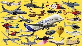 AIR VEHICLE, AIRCRAFT, AIR PLANE | Learn Transport in English | Jumbo, Cargo jet, Helicopter, Blimp