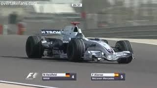 Nick Heidfeld brilliantly passes Fernando Alonso