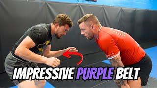 Black Belt VS SCRAPPY Purple Belt | BJJ Rolling Commentary