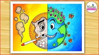 World No Tobacco Day Easy Drawing / Stop smoking poster drawing for beginners