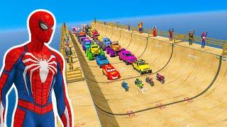 GTA V mcqueen desafío de mega rampa de carreras de acrobacias en autos y bicicletas #223