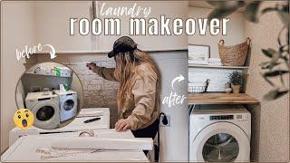 LAUNDRY ROOM MAKEOVER! INSANE *budget friendly* room transformation // decorate with me