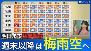 【週間天気予報】明日まで猛暑警戒　週末以降は梅雨空へ