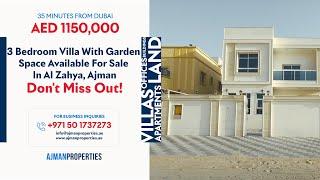 3 Bedroom Villa With Garden Space Available For Sale In Al Zahya, Ajman