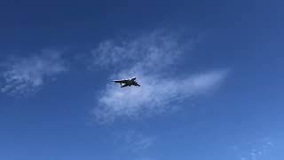 Russian IL76 military transport plane passing by to land