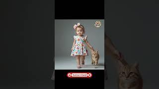 Adorable Baby Girl Walking Cute Cat | Fun and Laughter at Jest Junction #baby #babygirl  #cat