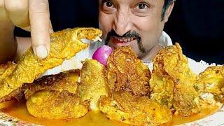 ASMR FOOD EATING || BIG FISH SPICY CURRY WITH BASMATI RICE ONION EATING #asmreatsrk #asmreating