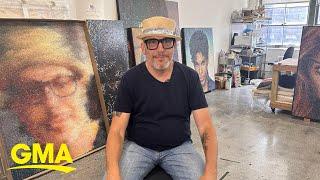 Artist creates portraits using bubble wrap and hundreds of syringes filled with paint l GMA