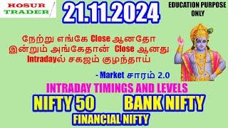 Nifty Prediction for Tomorrow in Tamil  21.11.2024 | Options Intraday Trading Analysis