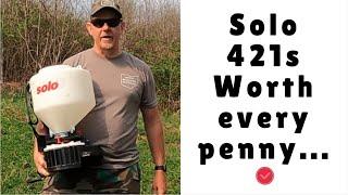 #137 Review: Solo 421S Portable Chest Mount Hand Spreader and Overseeding My Clover Plot 