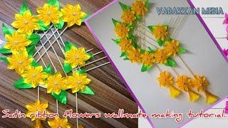 how to make satin ribbon flowers wall mate step by step tutorial for beginners..