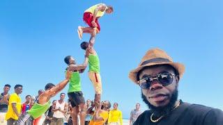 Acrobats in Zanzibar Beach Almost Fell On Me 