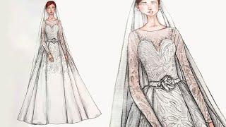 Wedding Dress Fashion Illustration | Menggambar Desain Baju Pengantin 2020