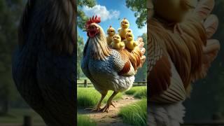 Graceful Journey: An Oversized Hen with Her Chicks in a Lush Green Landscape #hen #chicks