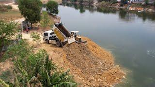 Full Video Complete 100% Landfilling using Bulldozer komatsu D20p And skiller Operater dump truck 5T